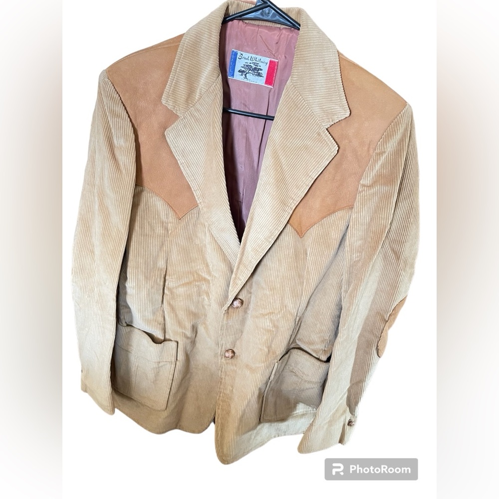 Vtg. Western Cowboy Corduroy Leather Dress Jacket By Brad Whitney Sz Lg.